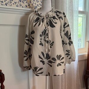 Coco + Carmen Sage Green and Cream Floral Blouse
